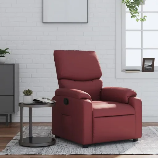 Poltrona Reclinável Couro Artificial Vermelho Tinto