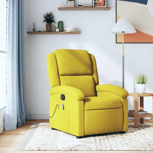 Poltrona de Massagens Reclinável Veludo Amarelo
