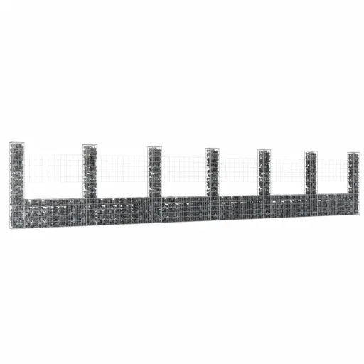 Cesto Gabião em Forma de U c/ 7 Postes 740x20x150 cm Ferro