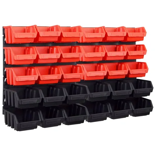 Kit Caixas Arrumação com Painéis Parede Vermelho e Preto (32 pcs)