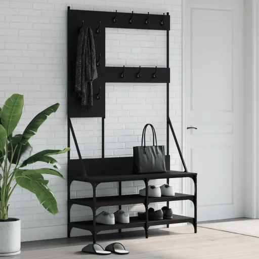 Bengaleiro c/ Arrumação de Calçado 100x40x184 cm Preto