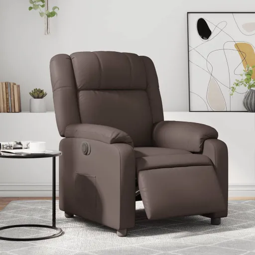 Poltrona Reclinável Elétrica Couro Artificial Castanho