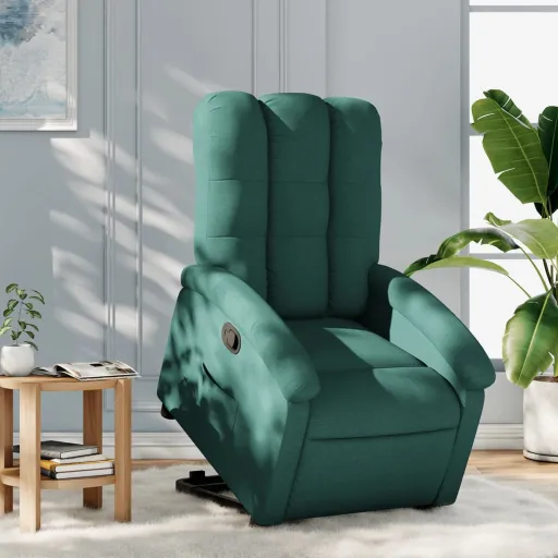 Poltrona Reclinável Elevatória Tecido Verde-Escuro