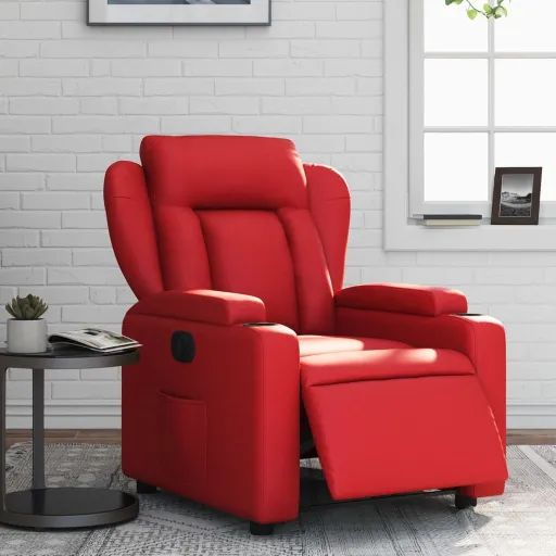 Poltrona Reclinável Elétrica Couro Artificial Vermelho