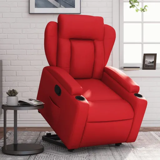 Poltrona Reclinável Elevatória Couro Artificial Vermelho