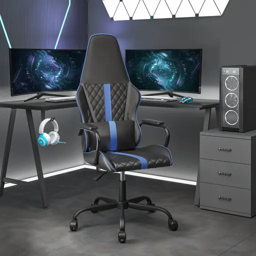 Cadeira Gaming de Massagens Couro Artificial Azul e Preto