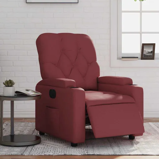 Poltrona Reclinável Elétrica Couro Artificial Vermelho Tinto