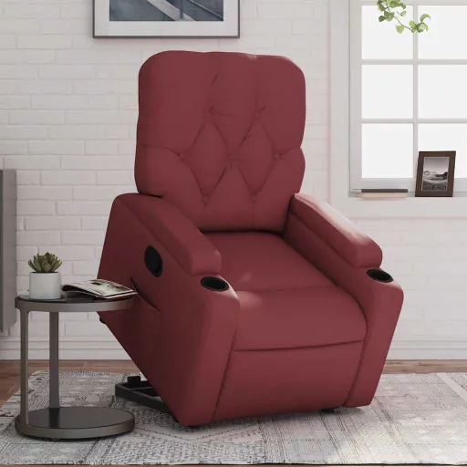 Poltrona Reclinável Elevatória Couro Artificial Vermelho Tinto