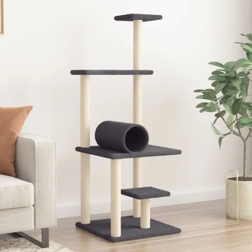 Árvore p/ Gatos c/ Postes Arranhadores Sisal 136cm Cinza-Escuro