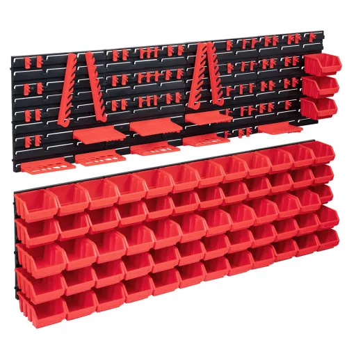 Kit Caixas Arrumação c/ Painéis Parede Vermelho e Preto (141 pcs)