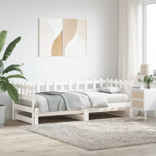 Sofá-Cama de Puxar 2x(80x200) cm Pinho Maciço Branco