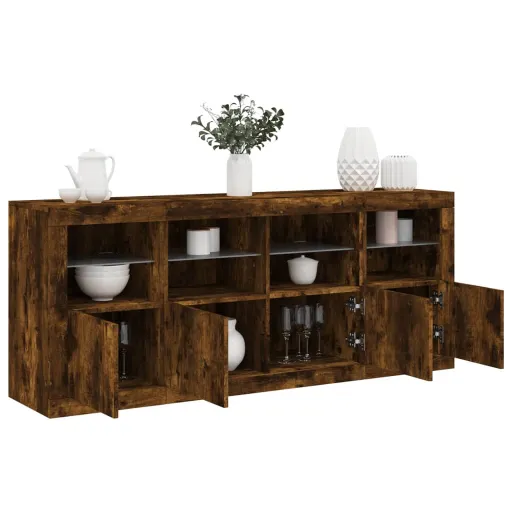 Aparador com Luzes LED 163x37x67 cm Carvalho Fumado