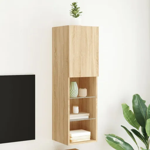 Móvel de TV com Luzes LED 30,5x30x102 cm Carvalho Sonoma