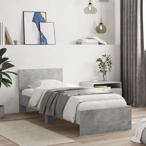 Estrutura de Cama c/ Cabeceira Derivados Madeira Cinza-Cimento