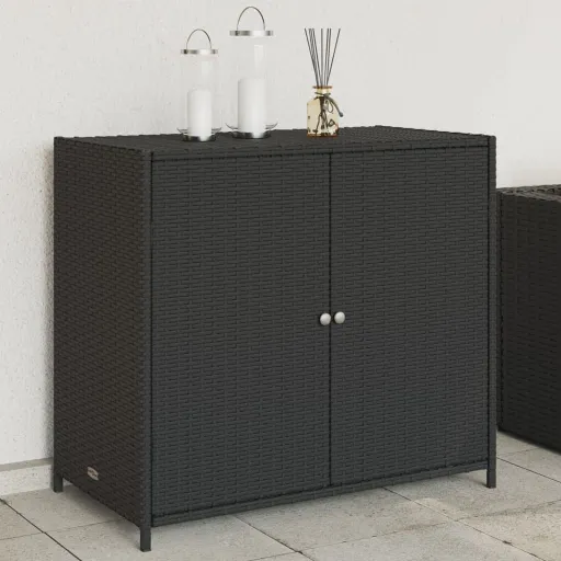Armário de Arrumação p/ Jardim 83x45x76 cm Vime PE Preto