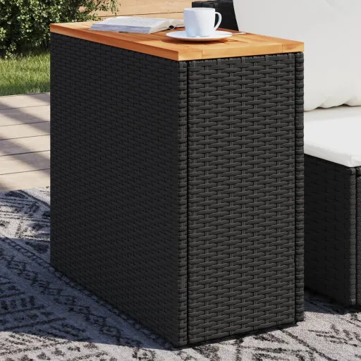 Mesa Lateral de Jardim com Tampo de Madeira Preta 58x27,5x55 cm Vime Sintético