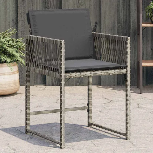 Cadeiras de Jardim com Almofadões   Vime PE Cinzento (4 pcs)