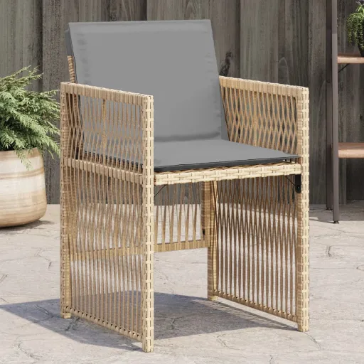 Cadeiras de Jardim com Almofadões   Vime PE Bege Misturado (4 pcs)
