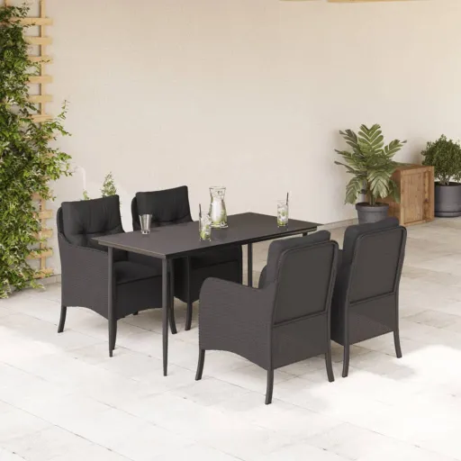 Conjunto de Jantar p/ Jardim c/ Almofadões Vime PE Preto (5 pcs)