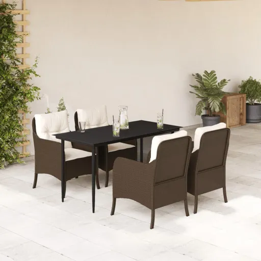 Conjunto Jantar p/ Jardim c/ Almofadões Vime PE Castanho (5 pcs)