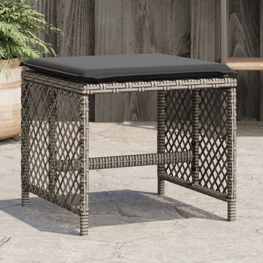 Bancos Jardim com Almofadões   41x41x36 cm Vime PE Cinzento (4 pcs)