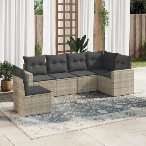 Conj. Sofás Jardim com Almofadões Vime PE Cinzento-Claro (6 pcs)