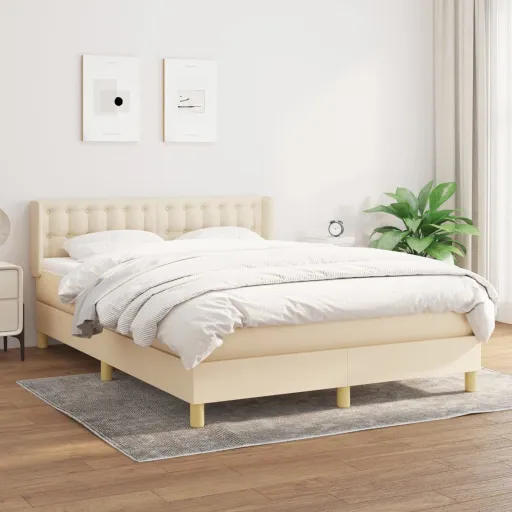 Cama com Molas/Colchão 140x190 cm Tecido Cor Creme
