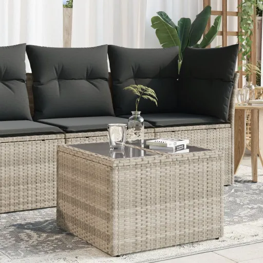 Mesa de Jardim c/ Tampo de Vidro 55x55x37cm Vime PE Cinza-Claro