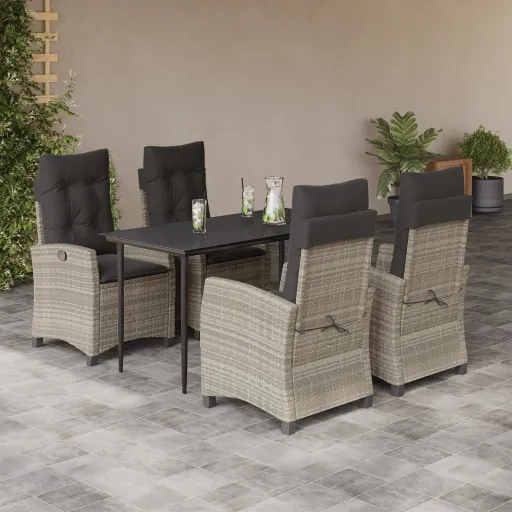 Conjunto de Jantar p/ Jardim c/ Almofadões Cinzento Claro (5 pcs)