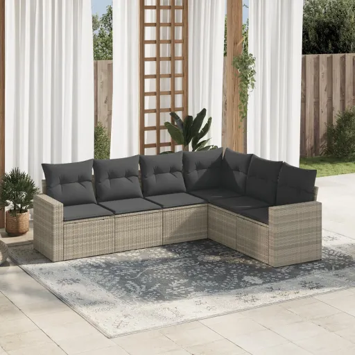 Conj. Sofás Jardim com Almofadões Vime PE Cinzento-Claro (6 pcs)
