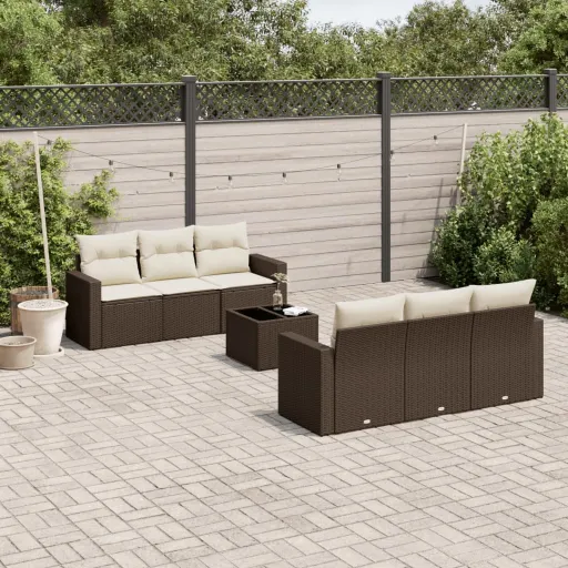 Conjunto de Sofás Jardim c/ Almofadões Vime PE Castanho (7 pcs)