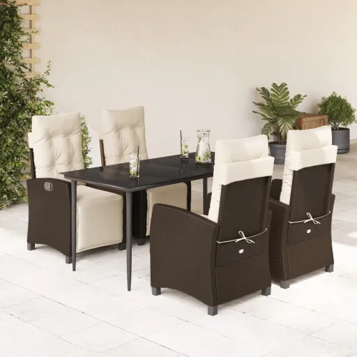 Conjunto Jantar p/ Jardim c/ Almofadões Vime PE Castanho (5 pcs)