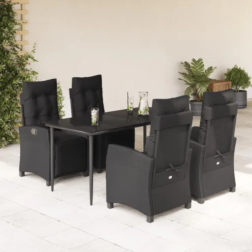 Conjunto de Jantar p/ Jardim c/ Almofadões Vime PE Preto (5 pcs)