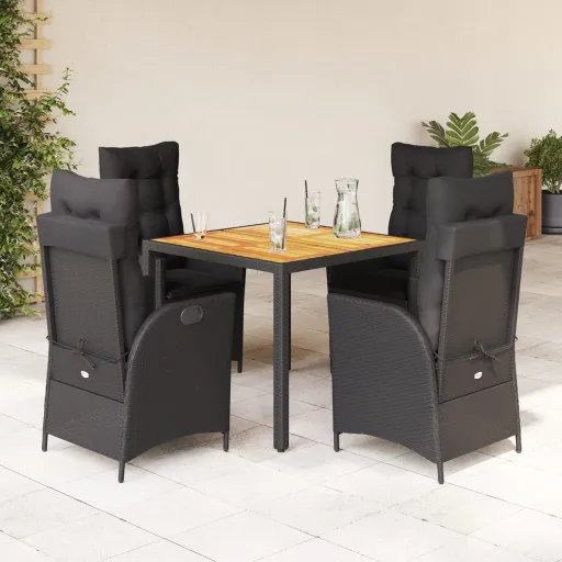 Conjunto de Jantar p/ Jardim c/ Almofadões Vime PE Preto (5 pcs)