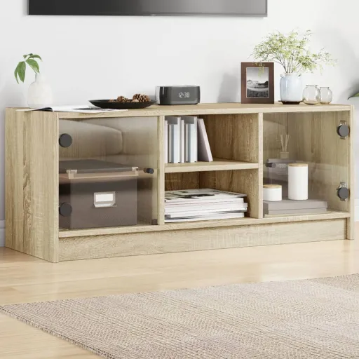Móvel de TV c/ Portas de Vidro 102x37x42 cm Carvalho Sonoma