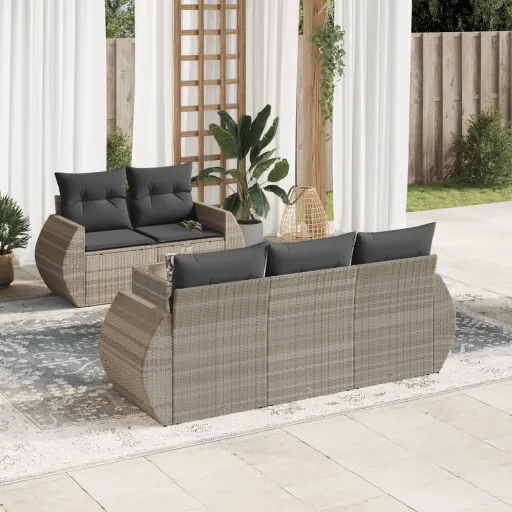 Conj. Sofás Jardim com Almofadões Vime PE Cinzento-Claro (6 pcs)