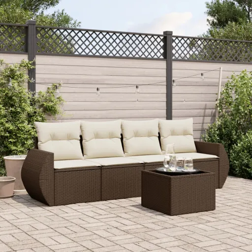 Conjunto Sofás p/ Jardim c/ Almofadões Vime PE Castanho (5 pcs)