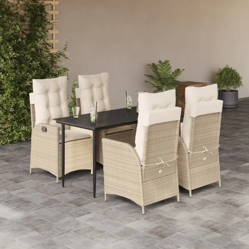 Conjunto de Jantar p/ Jardim com Almofadões Vime PE Bege (5 pcs)