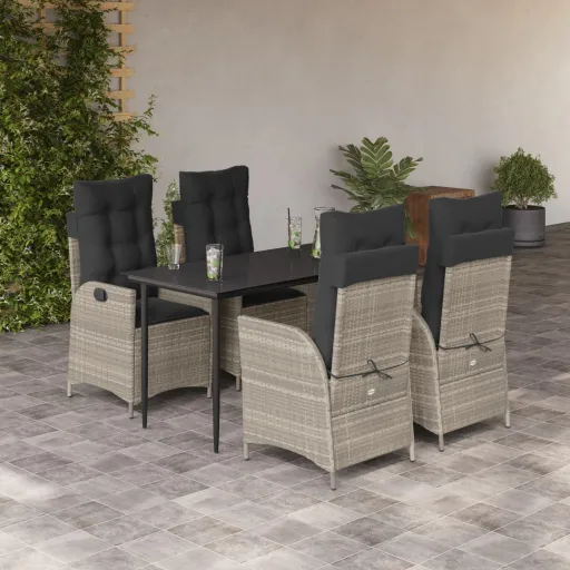 Conjunto de Jantar p/ Jardim c/ Almofadões Cinzento Claro (5 pcs)