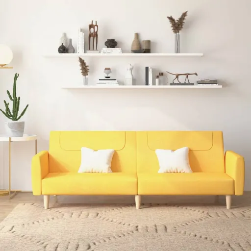 Sofá-Cama de 2 Lugares Tecido Amarelo