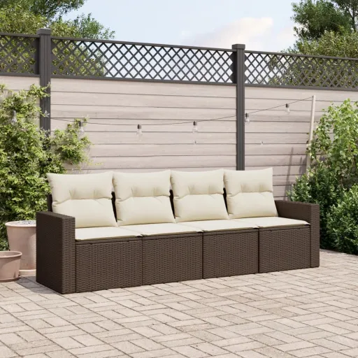 Conjunto Sofás de Jardim c/ Almofadões Vime PE Castanho (4 pcs)