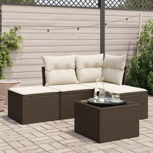Conjunto Sofás p/ Jardim c/ Almofadões Vime PE Castanho (5 pcs)