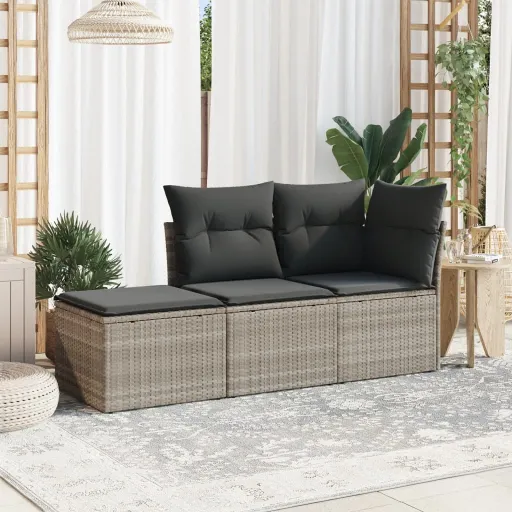Conj. Sofás Jardim c/ Almofadões Vime PE Cinzento-Claro (3 pcs)