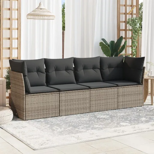 Conjunto Sofás de Jardim c/ Almofadões Vime PE Cinzento (4 pcs)