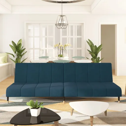 Sofá-Cama de 2 Lugares Veludo Azul