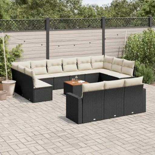 Conjunto de Sofás p/ Jardim c/ Almofadões Vime PE Preto (14 pcs)