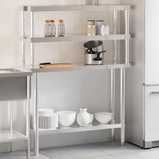 Mesa Trabalho Cozinha c/ Prateleira 110x30x150cm Aço Inoxidável