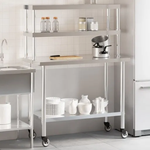 Mesa Trabalho Cozinha c/ Prateleira 110x55x150cm Aço Inoxidável