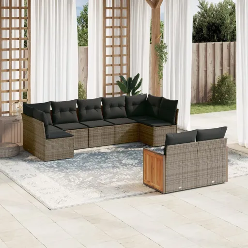 Conjunto Sofás p/ Jardim com Almofadões Vime PE Cinzento (9 pcs)