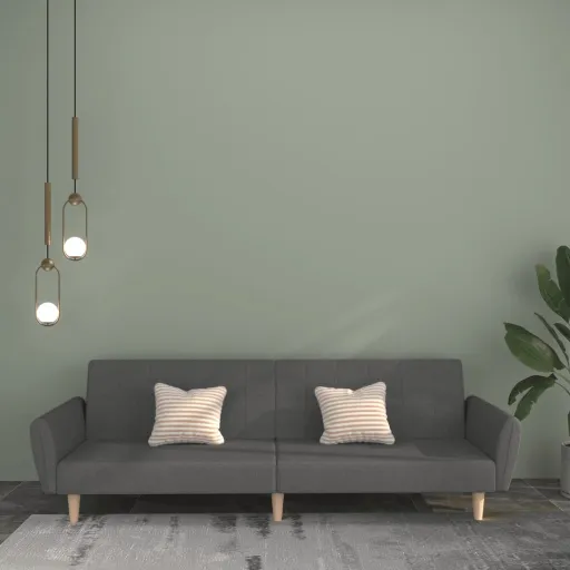 Sofá-Cama de 2 Lugares Tecido Cinzento-Claro